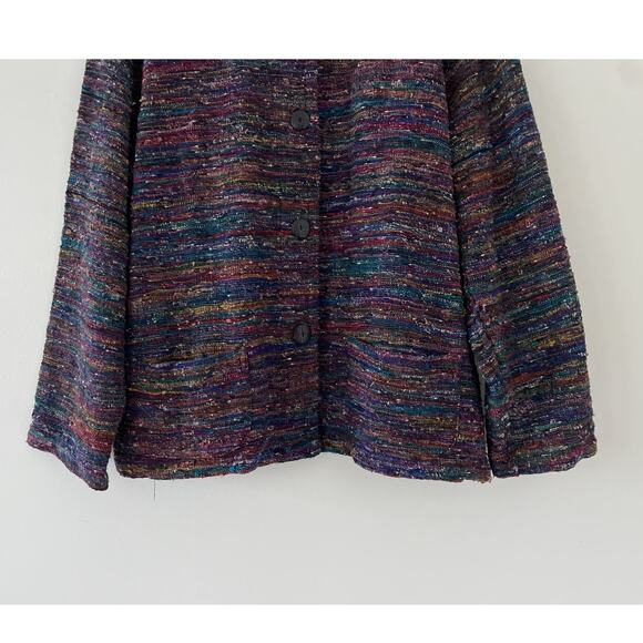 Vtg 90's CHICOS Multicolored Button Up Woven Silk Jacket Sz 3 Natural Fiber - Picture 4 of 7